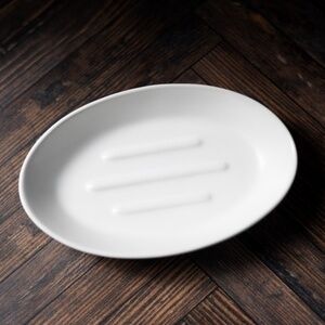 Off white vintage ceramic soap dish oval excellent condition 5 inches long